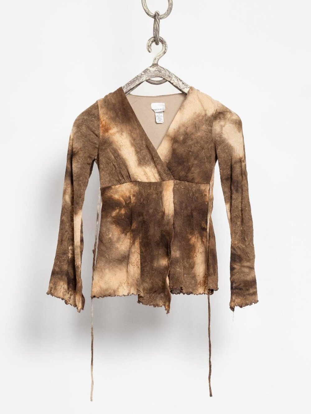 TIE DYE MESH Top Shirt Vintage Brown Bell Sleeves / Small Y2K